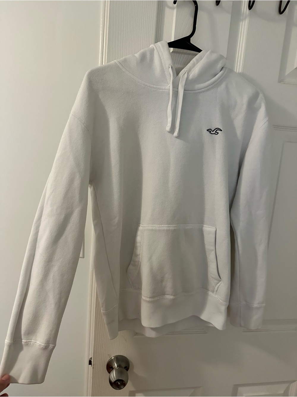 Hollister Unisex White Logo Hoodie Sweatshirt XS